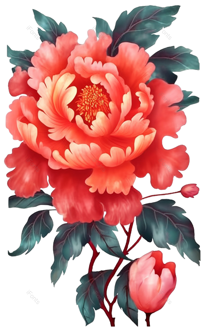 叶子图片,清新元素,红色的花PNG,牡丹免抠素材